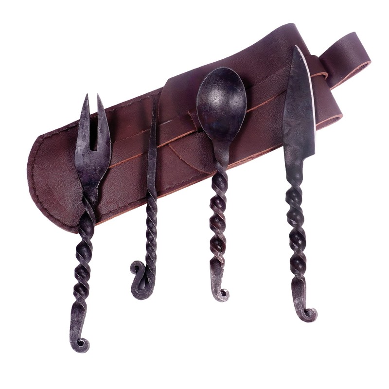 Viking Traders Hand-Forged Medieval Twisted Dining Hall Eating/Feasting Utensils set