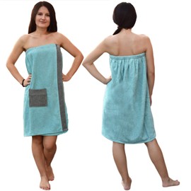 JEMIDI Women's Sauna Terry Cloth Kilt Sarong M-XXL 100% Cotton Sauna Kilt Sauna Sarong Sauna Towel (Women's Mint/Grey)