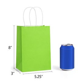 BagDream 5.25x3x8 Inch 100Pcs Green Gift Bags with Handles Small Kraft Paper Bags Bulk for Welcome Party Favors, Baby Shower, Goody, Treat, Retail, Grocery Paper Sacks