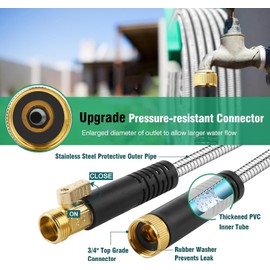 100FT Metal Garden Hose 304 Stainless Steel Flexible Water Hose - No Kink & Tangle Heavy Duty Pipe with Nozzle, Durable 3/4 Metal Fittings and Valve - Rust Proof Puncture Proof for Yard Lawn