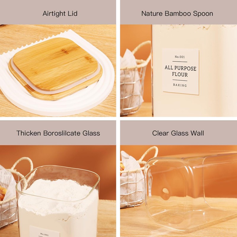 2 Pack large Square Glass Flour and Sugar Containers with