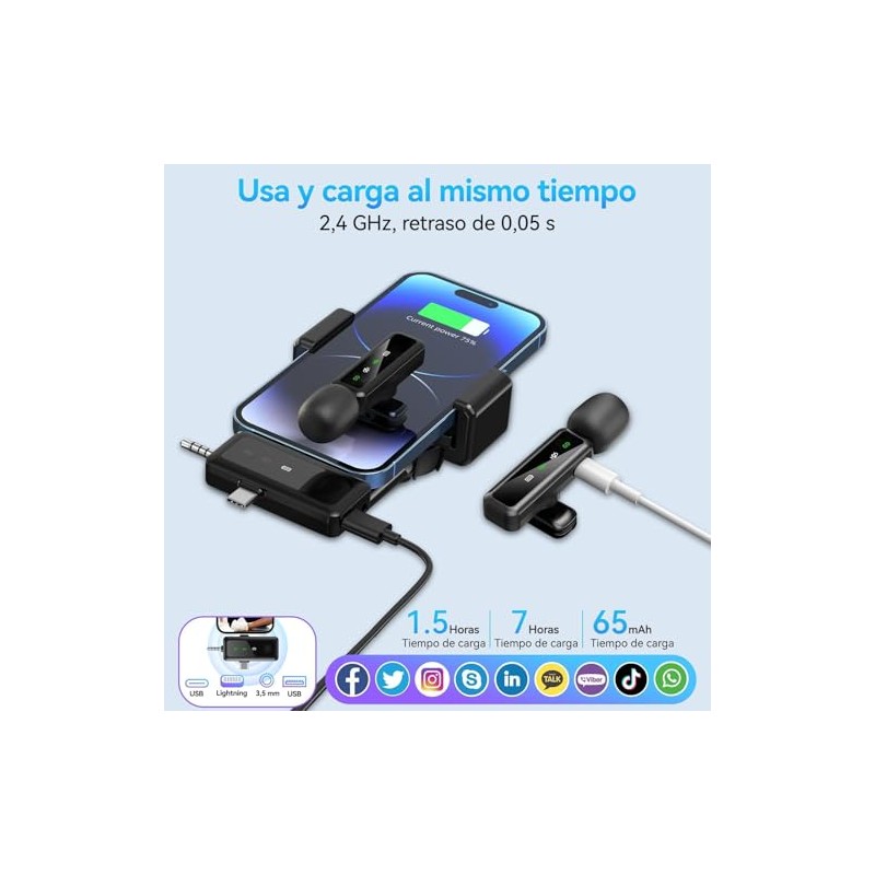 GARUISKY 3 en 1 Microfono Inalambrico de Solapa 2 Pack