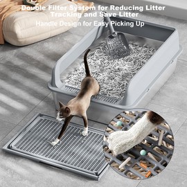 Stainless Steel Cat Litter Box with Lid Large Litter Box for Big Cats Non-Stick Stainless Steel Litter Box High Sides, Kitten Metal Litter Box, Anti-Leakage, Easy to Clean Gray 6''Deep
