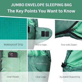 VESPERBUDDY Jumbo Sleeping Bag for Adult&Kids,Cold&Warm Weather with Compression Sack and Water Resistant for Family Camping,Travel and Car Camping (Green with Left Hand)