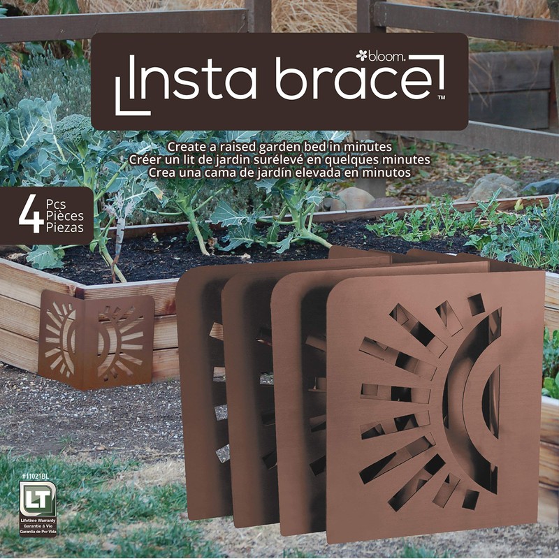 Bloom 11021BL Sun Instabrace Flower Garden Bed Corners, 9.5 Brown