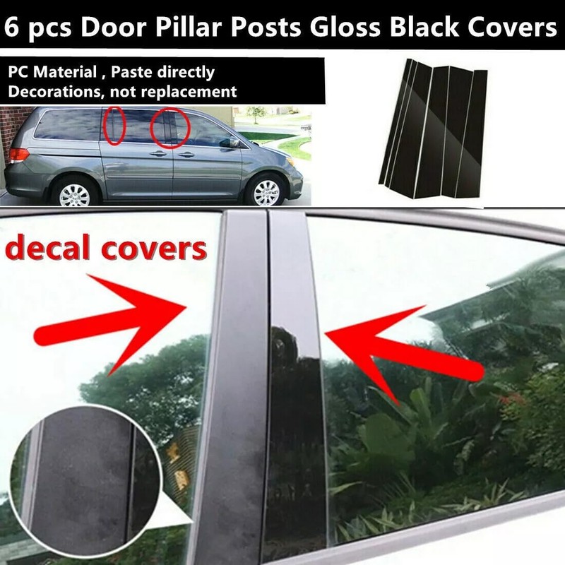 RONTCOS 6pc Gloss Black Door Window Panel Pillar Post Trim