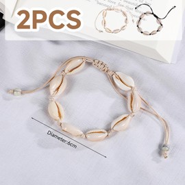 VBRHFRIF 2 Pieces Of Shell Braided Bracelets, Adjustable Bracelets, Vintage Shell Bracelets, Beach Jewelry, Beach Ankle Jewelry, Summer Seaside Anklets