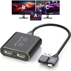 JCYMELE HDMI Splitter Extended Display for Dual Monitor USB A & C to 2 HDMI Adapter 1 in 2 Out for Laptop Mac Triple Set Support MST & SST Modes; 4K@30Hz Output 1, 1080p Output 2
