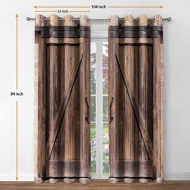 Jekeno Rustic Wood Blackout Curtains Vintage Wooden Barn Door Farmhouse Home Bedroom Living Room Decor Brown Grommet Window Drapes 2 Panel Set, 52"x84"