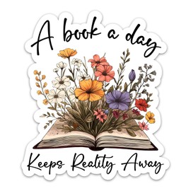 (3PCs) A Book A Day Keeps Reality Away Sticker Reading Bookish 3" Sticker, Book Lovers Waterproof Vinyl Stickers for Laptop Kindle Tumbler Notebook Phone Water Bottle, Flower Book Decals 3 Inches