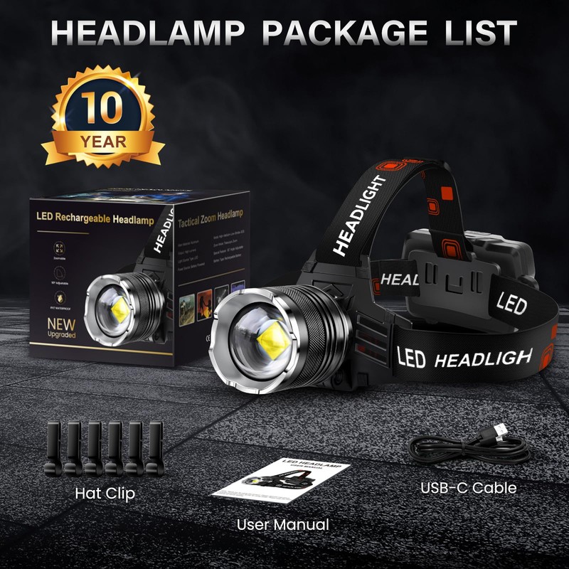 AKNEAR LED Rechargeable Headlamp 4500 High Lumens, 95 Hours Endurance