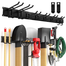 Garage Tool Organizer Wall Mount 13 PCS, Yard Garden Tool Organizer, Adjustable Tool Storage Rack with 8 Heavy Duty Hooks, Max Load 500lbs Garage Organization