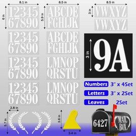Seloom 3" Reflective Mailbox Numbers Letters Stickers for Outside,Self Adhesive Mailbox Decal Numbers 4 Set(0-9),Letters 2 Set(A-Z),Leaves 2 Set,Vinyl House Address Sticker for Mailbox Sign Car(White)