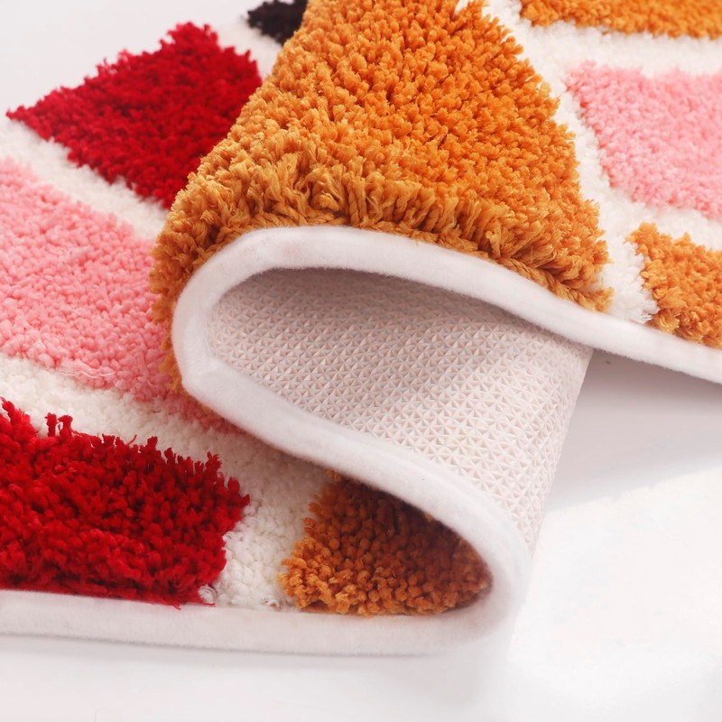 Boho Half Circle Bath Rug, Retro Sun Bathroom Rug Non
