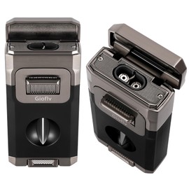 Gioflv Torch Lighter,Double Jet Flame Refillable Butane Torch Lighters: All-in-One Lighter with Built-in Holder,Gifts for Men (Without Butane)