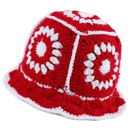 XYIYI Red Women Crochet Bucket Hat Knit Handmade Foldable Beach Hat Cute Hand Woven Fishing Hat