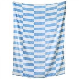PLEVONITH Cozy Blankets for Women Gift - Striped Throw Blanket Checkered, Blue Warm Blankets for Winter, Twin Blanket 60x80 Inches