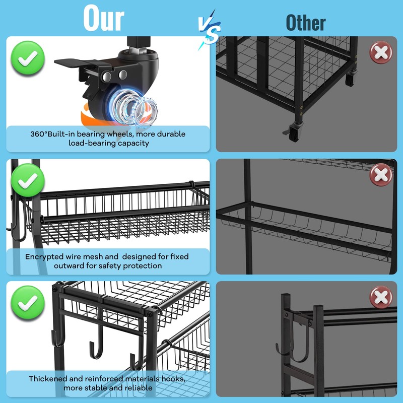 WUC Sports Equipment Organizer - Garage Ball Storage Rack with