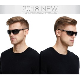 DUCO 8201 Men's Polarised Sports Glasses Driver's Glasses Al-Mg Metal Frame Glasses, black