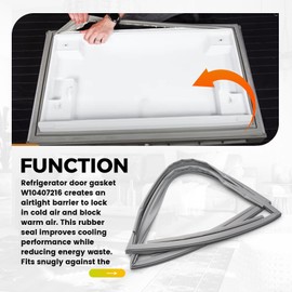 Refrigerator Door Gasket W10407216 for Whirlpool, Rubber Refrigerator Door Seal for Maytag, KitchenAid, W10248749, Replace W10248749, W10685869, Grey