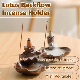 Quemador de incienso de cascada, soporte de incienso de reflujo de loto para conos de cerámica para decoración del hogar, meditación, yoga, rituales espirituales (azul claro)