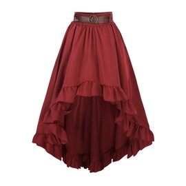CR ROLECOS Women's Victorian Skirt Women's Gothic Steampunk Pirate Skirt High Waist with Belt, Red-1435, M