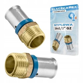 Rimex Press Fitting Coupling 16 x 1/2 Inch Male Thread PEX, Clampable, Solid Brass, Compatible with U-Press Jaws