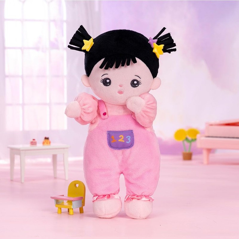 OUOZZZ Baby Doll, Soft Cloth Doll with Clothes, Black Hair