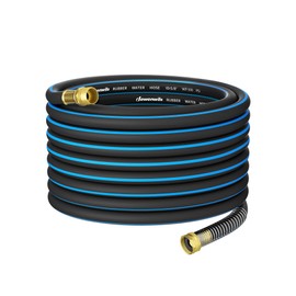 DEWENWILS 5/8" x 50FT Heavy Duty Garden Hose, 300psi Working & 1000psi Burst, Solid Brass 3/4" GHT Fittings, Hot/Cold Water, 5 Layer Construction, Rubber Water Hose for Yard, Garden, Lawn