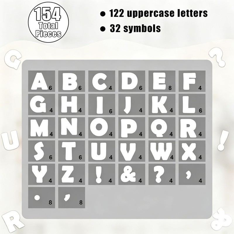 154 PCS 7" Bulletin Board Letters Classic White Classroom Decorations