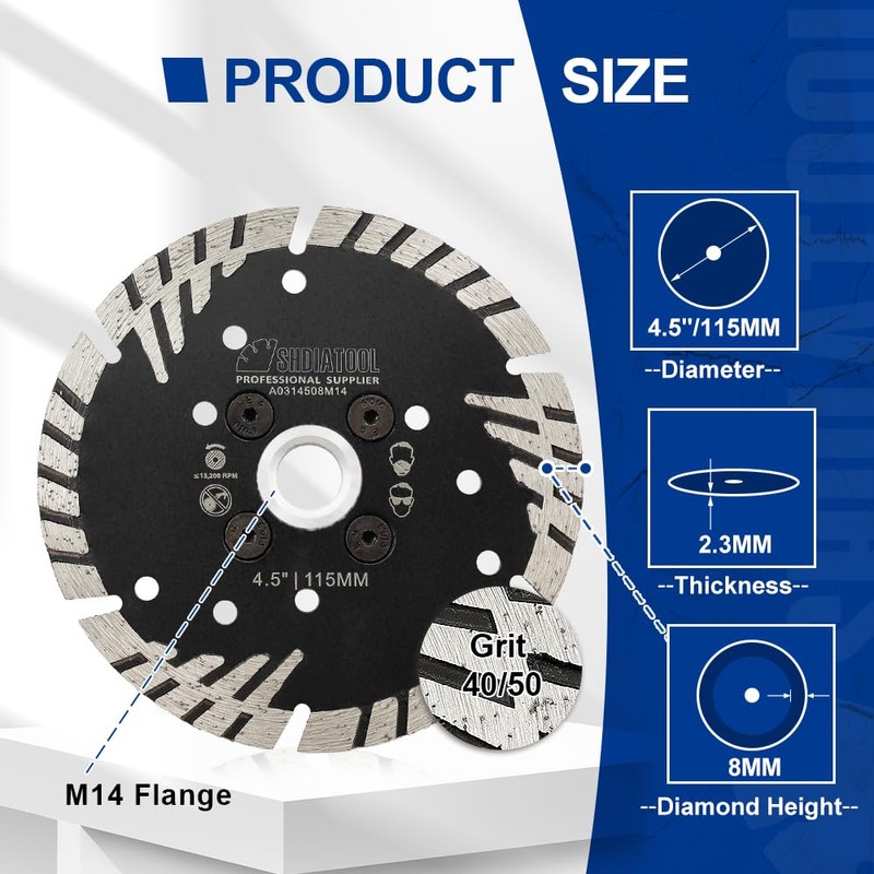 SHDIATOOL Diamond Cutting Disc 115 mm with Turbo Slanted Protective