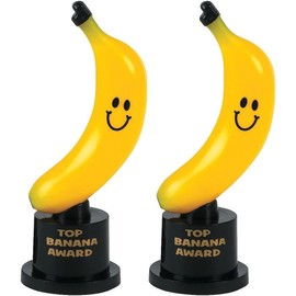 GTR SOURCE Cute Fun Top Banana Award Trophy - Smiling Yellow Banana – Recognize Efforts or Thank Someone Gag Gift - Size: 5 3/4" - 5.75 inches - (Pack of 2).