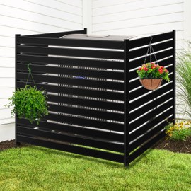 38" W x 42" H Air Conditioner Fence Screen, 3 Panels Metal Privacy Fence, Outdoor Pool Trash Cans and Other Unit Privacy Panels (Black)