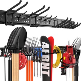 ZICANYCO Garage Tool Organizer Wall Mount 48 inches with 10 Adjustable Heavy-Duty Hooks, Garage Organization, Garden Tool Storage Rack, Yard, and Shed, Holds Up to 400 lbs