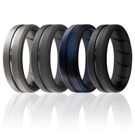 ROQ Silicone Ring for Men - Breathable Silicone Rings with Comfort Fit Air Flow Design - Comes in 1/4/6 Packs - Mens Silicone Rubber Medical Grade Bands - Safe Silicone Wedding Ring for Men