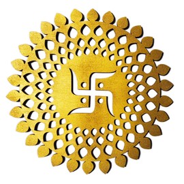 My Dream Carts Golden Round Decorative Wall Art Mdf Wooden Swastika Chakra For Temple, Living Room, Office, Hotel, Home Decor Items, Gift Item, Mandala Wall Hanging For House Decoration 15x15 CM