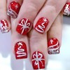 RIICFDD Christmas Press on Nails Short Square Fake Nails Red