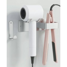 Soporte para secador de pelo y enderezador, soporte de pared de acero inoxidable para el baño, organizador de herramientas autoadhesivas para el cabello, soporte de pared plateado PTALSEAW