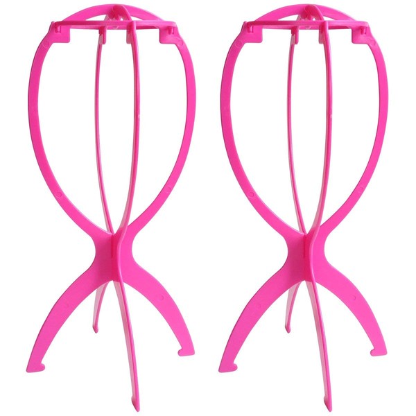 HGUIM 2Pack Short Wig Stand, 14.2 Inches Portable Wig Holder Collapsible Wig Hanger Wig Dryer Hairpieces Display Tool Travel Wig Stand Hatstand（Pink）