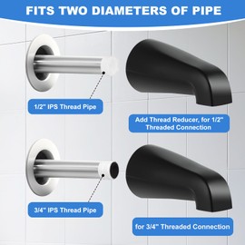 Universal Bath Tub Spout with Adapter, Bathtub Faucet Spout Without Diverter, 5" Length Bathtub Spout for 1/2'', 3/4'' IPS Inside Thread Connection and Tub/Shower Faucet (Matte Black)