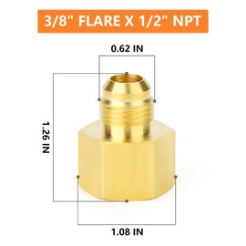GASHER 2PCS Brass Tube Fitting,Reducer Propane Gas Pipe Adapter, 3/8 Inch NPT Flare x 1/2 Inch Female Pipe