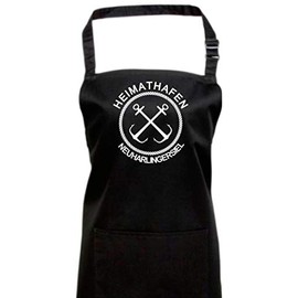 Shirtinstyle cooking apron, home fafen Neuharlingersiel, bib apron, barbecue apron, home, place, family, holiday, beach, Black, 72 x 86 cm