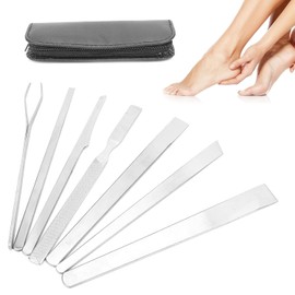 Juego de Cuchillos de Pedicura Profesional de 7 Piezas, Juego de Cuchillos de Pedicura para Pies, Kit de Cuidado de Uñas de Acero Inoxidable con Estuche de Viaje de Cuero, Kit de Cuchillas de Reparaci