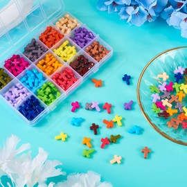 225Pcs Colorful Cross Beads Acrylic Cross Beads 15 Colors Cross Charms Spacer Beads Crucifix Loose Beads Rosary Making Kit for Bracelets Necklaces Jewelry Making Easter Decoration