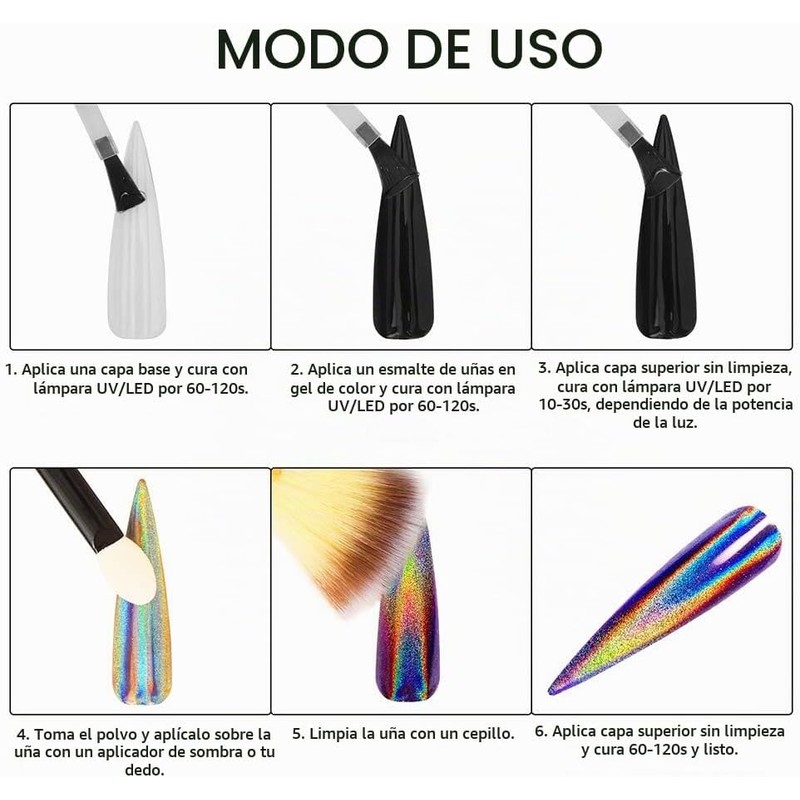 Artdone 16 botellas Chrome uñas polvo camaleón aurora holográfico uñas