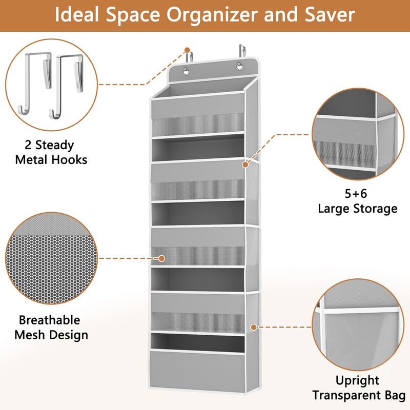 Kaitiemoo 1 PC 5-Tier Over the Door Organizer, Heavy-Duty Large