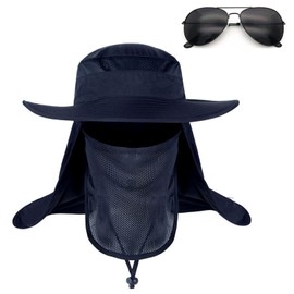 JAKLENA22 Sombrero de protección Solar Gorras de Pesca,Sombrero de Sol con Cubierta para la Cara y Solapa para el Cuello UV UPF50+,Sombrero de Pesca para Hombres y Mujeres (Nailon, Azul Marino)