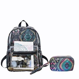 Wdfpideg 2-Pack Clear PVC Backpacks with Quilted Pockets Perfect for Sports, Travel, and College | Stylish Totem Print