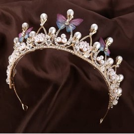 YADIRF Pearl Rhinestone Butterfly Crown Tiara Headband Wedding For Queen Bridal Wedding Prom Pageant Party