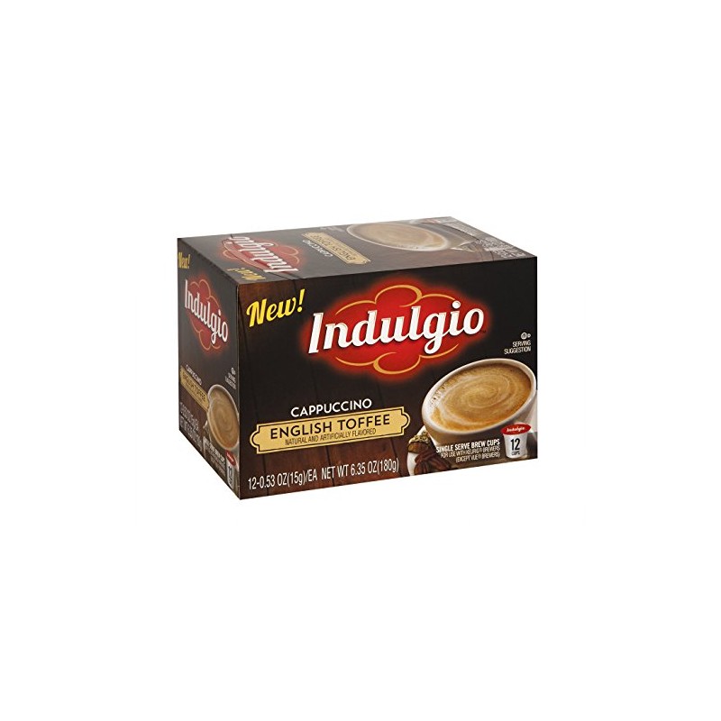 Indulgio English Toffee Cappuccino Single Serve for Keurig K-Cup Brewers,